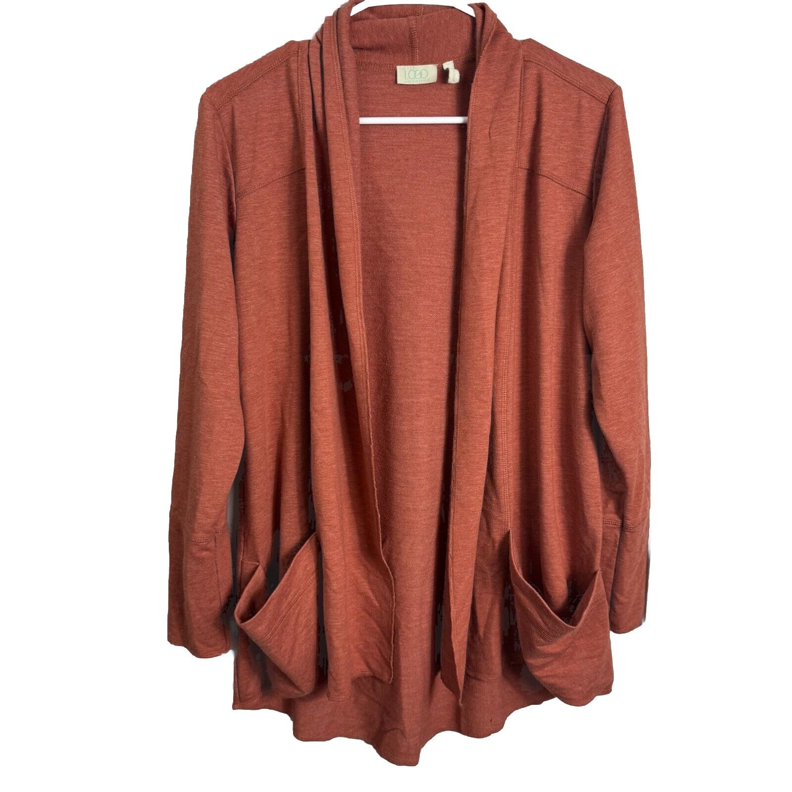 Logo Lori Goldstein Cardigan Sweater Womens Small Orange Open Front Boho